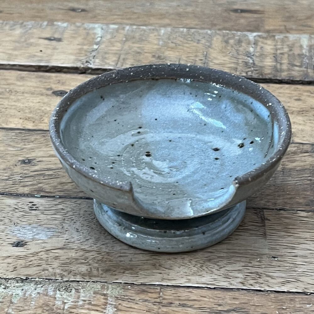 Handmade Studio Pottery Spoon Rest 3.5" Gray Speckled Glaze